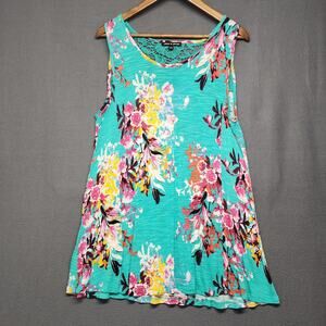 Cable & Gauge Tank Top Women XL Turquoise Floral Tropical Viscose Beach Coastal